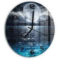 Tulup Wandklok - Volle maan Glazen Klok Met Print - fi30 cm - Blauw Wandklok Glas Met Motief - Zwarte handen - Ronde Klok - Wandklok Glas Decoratie - Gekleurde Glazen Klok