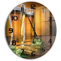 Tulup Wandklok - Twee glazen bier Klok Glas Met Opdruk - fi60 cm - Oranje Moderne Wandklok Glas - Zwarte handen - Ronde Klok - Decoratieve Glazen Klok - Glazen Wandklok Design