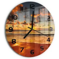 Tulup Wandklok - Australisch strand Wandklok Glas Decoratie - fi30 cm - Oranje Gekleurde Glazen Klok - Zwarte handen - Ronde Klok - Klok Glas Met Opdruk - Moderne Wandklok Glas