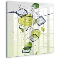Tulup Wandklok - Limoenen en ijs Moderne Wandklok Glas - 30x30 cm - Groente Wandklok Glas Decoratie - Witte handen - Vierkante Klok - Glazen Wandklok Design - Klok Glas Met Opdruk