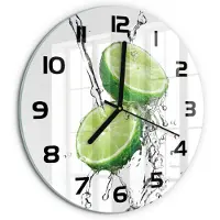 Tulup Wandklok - Kalk en water Gekleurde Glazen Klok - fi30 cm - Groente Glazen Klok Met Print - Zwarte handen - Ronde Klok - Moderne Wandklok Glas - Wandklok Glas Decoratie