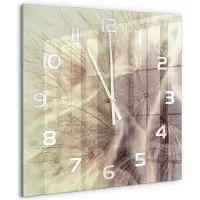 Tulup Wandklok - Paardebloem Wandklok Glas Decoratie - 60x60 cm - Grijs Gekleurde Glazen Klok - Witte handen - Vierkante Klok - Klok Glas Met Opdruk - Moderne Wandklok Glas
