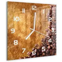 Tulup Wandklok - Koffiebonen Glazen Klok Met Print - 30x30 cm - Bruin Wandklok Glas Met Motief - Witte handen - Vierkante Klok - Wandklok Glas Decoratie - Gekleurde Glazen Klok