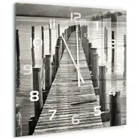 Tulup Wandklok - Houten brug Glazen Klok Met Print - 60x60 cm - Zwart-wit Wandklok Glas Met Motief - Witte handen - Vierkante Klok - Wandklok Glas Decoratie - Gekleurde Glazen Klok
