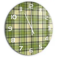 Tulup Wandklok - Groen raster Wandklok Glas Decoratie - fi60 cm - Groente Gekleurde Glazen Klok - Witte handen - Ronde Klok - Klok Glas Met Opdruk - Moderne Wandklok Glas