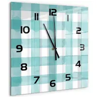 Tulup Wandklok - Blauw raster Glazen Wandklok Design - 60x60 cm - Blauw Klok Glas Met Opdruk - Zwarte handen - Vierkante Klok - Wandklok Glas Met Motief - Decoratieve Glazen Klok