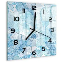 Tulup Wandklok - Hawaiiaanse bloemen Gekleurde Glazen Klok - 30x30 cm - Blauw Glazen Klok Met Print - Zwarte handen - Vierkante Klok - Moderne Wandklok Glas - Wandklok Glas Decoratie