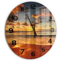 Tulup Wandklok - Australisch strand Klok Glas Met Opdruk - fi60 cm - Oranje Moderne Wandklok Glas - Zwarte handen - Ronde Klok - Decoratieve Glazen Klok - Glazen Wandklok Design