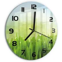 Tulup Wandklok - Gras Klok Glas Met Opdruk - fi30 cm - Groente Moderne Wandklok Glas - Zwarte handen - Ronde Klok - Decoratieve Glazen Klok - Glazen Wandklok Design