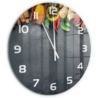 Tulup Wandklok - Kruiden en specerijen Wandklok Glas Met Motief - fi60 cm - Veelkleurig Decoratieve Glazen Klok - Witte handen - Ronde Klok - Gekleurde Glazen Klok - Glazen Klok Met Print