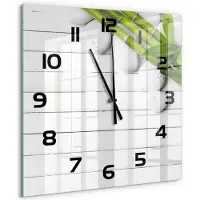 Tulup Wandklok - Bamboe Glazen Wandklok Design - 60x60 cm - Groente Klok Glas Met Opdruk - Zwarte handen - Vierkante Klok - Wandklok Glas Met Motief - Decoratieve Glazen Klok