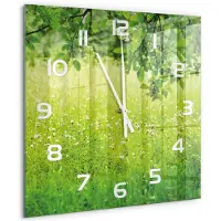 Tulup Wandklok - Groene weide Gekleurde Glazen Klok - 60x60 cm - Groente Glazen Klok Met Print - Witte handen - Vierkante Klok - Moderne Wandklok Glas - Wandklok Glas Decoratie