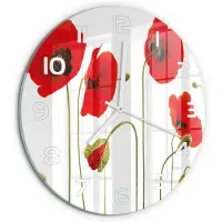 Tulup Wandklok - Klaprozen Decoratieve Glazen Klok - fi30 cm - Rood Glazen Wandklok Design - Witte handen - Ronde Klok - Glazen Klok Met Print - Wandklok Glas Met Motief