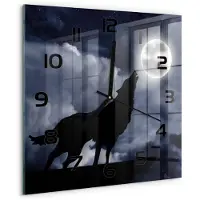 Tulup Wandklok - Huilende Wolf Volle Maan Klok Glas Met Opdruk - 30x30 cm - Zwart Moderne Wandklok Glas - Zwarte handen - Vierkante Klok - Decoratieve Glazen Klok - Glazen Wandklok Design
