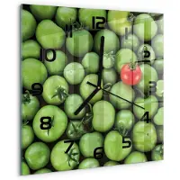 Tulup Wandklok - Rijpe tomaat Decoratieve Glazen Klok - 30x30 cm - Rood Glazen Wandklok Design - Zwarte handen - Vierkante Klok - Glazen Klok Met Print - Wandklok Glas Met Motief