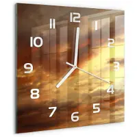 Tulup Wandklok - Zonsopgang Gekleurde Glazen Klok - 30x30 cm - Geel Glazen Klok Met Print - Witte handen - Vierkante Klok - Moderne Wandklok Glas - Wandklok Glas Decoratie