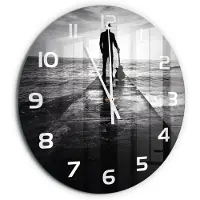 Tulup Wandklok - Gitarist op de pier Wandklok Glas Met Motief - fi60 cm - Zwart-wit Decoratieve Glazen Klok - Witte handen - Ronde Klok - Gekleurde Glazen Klok - Glazen Klok Met Print