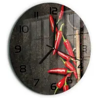 Tulup Wandklok - Chilipepers Glazen Klok Met Print - fi30 cm - Rood Wandklok Glas Met Motief - Zwarte handen - Ronde Klok - Wandklok Glas Decoratie - Gekleurde Glazen Klok
