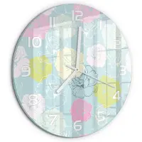 Tulup Wandklok - Rozen Klok Glas Met Opdruk - fi30 cm - Veelkleurig Moderne Wandklok Glas - Witte handen - Ronde Klok - Decoratieve Glazen Klok - Glazen Wandklok Design