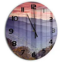 Tulup Wandklok - Bergen bij zonsondergang Wandklok Glas Met Motief - fi60 cm - Oranje Decoratieve Glazen Klok - Zwarte handen - Ronde Klok - Gekleurde Glazen Klok - Glazen Klok Met Print