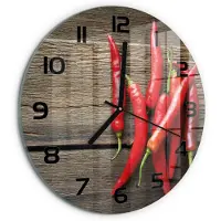 Tulup Wandklok - Chilipepers Wandklok Glas Met Motief - fi30 cm - Rood Decoratieve Glazen Klok - Zwarte handen - Ronde Klok - Gekleurde Glazen Klok - Glazen Klok Met Print