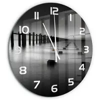 Tulup Wandklok - De golfbreker van de Theems Glazen Wandklok Design - fi60 cm - Zwart-wit Klok Glas Met Opdruk - Witte handen - Ronde Klok - Wandklok Glas Met Motief - Decoratieve Glazen Klok