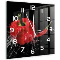 Tulup Wandklok - Rode peper Wandklok Glas Decoratie - 60x60 cm - Rood Gekleurde Glazen Klok - Witte handen - Vierkante Klok - Klok Glas Met Opdruk - Moderne Wandklok Glas