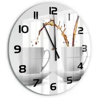 Tulup Wandklok - Lekkende koffie Decoratieve Glazen Klok - fi60 cm - Bruin Glazen Wandklok Design - Zwarte handen - Ronde Klok - Glazen Klok Met Print - Wandklok Glas Met Motief