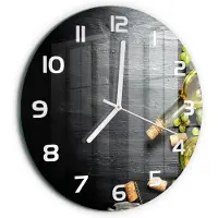 Tulup Wandklok - Witte wijn en fruit Glazen Klok Met Print - fi30 cm - Groente Wandklok Glas Met Motief - Witte handen - Ronde Klok - Wandklok Glas Decoratie - Gekleurde Glazen Klok