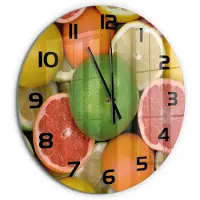 Tulup Wandklok - Citrusvruchten Gekleurde Glazen Klok - fi60 cm - Veelkleurig Glazen Klok Met Print - Zwarte handen - Ronde Klok - Moderne Wandklok Glas - Wandklok Glas Decoratie