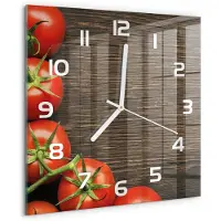 Tulup Wandklok - Tomaten op hout Decoratieve Glazen Klok - 30x30 cm - Rood Glazen Wandklok Design - Witte handen - Vierkante Klok - Glazen Klok Met Print - Wandklok Glas Met Motief