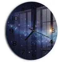 Tulup Wandklok - Melkwegstelsel Gekleurde Glazen Klok - fi30 cm - Blauw Glazen Klok Met Print - Zwarte handen - Ronde Klok - Moderne Wandklok Glas - Wandklok Glas Decoratie