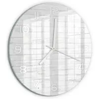 Tulup Wandklok - Bakstenen muur Wandklok Glas Decoratie - fi30 cm - Wit Gekleurde Glazen Klok - Witte handen - Ronde Klok - Klok Glas Met Opdruk - Moderne Wandklok Glas