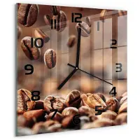 Tulup Wandklok - Koffiebonen Moderne Wandklok Glas - 30x30 cm - Bruin Wandklok Glas Decoratie - Zwarte handen - Vierkante Klok - Glazen Wandklok Design - Klok Glas Met Opdruk