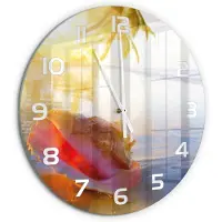 Tulup Wandklok - Een schelp op het strand Decoratieve Glazen Klok - fi60 cm - Veelkleurig Glazen Wandklok Design - Witte handen - Ronde Klok - Glazen Klok Met Print - Wandklok Glas Met Motief