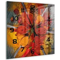 Tulup Wandklok - Specerijen Moderne Wandklok Glas - 60x60 cm - Rood Wandklok Glas Decoratie - Zwarte handen - Vierkante Klok - Glazen Wandklok Design - Klok Glas Met Opdruk