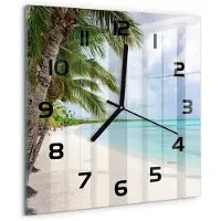 Tulup Wandklok - Tropisch strand Glazen Klok Met Print - 30x30 cm - Groente Wandklok Glas Met Motief - Zwarte handen - Vierkante Klok - Wandklok Glas Decoratie - Gekleurde Glazen Klok