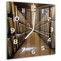 Tulup Wandklok - Porto Wijnkelders Klok Glas Met Opdruk - 30x30 cm - Bruin Moderne Wandklok Glas - Witte handen - Vierkante Klok - Decoratieve Glazen Klok - Glazen Wandklok Design