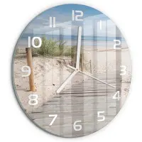 Tulup Wandklok - Strand Klok Glas Met Opdruk - fi30 cm - Beige Moderne Wandklok Glas - Witte handen - Ronde Klok - Decoratieve Glazen Klok - Glazen Wandklok Design