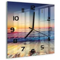 Tulup Wandklok - Zonsopgang boven de zee Glazen Wandklok Design - 30x30 cm - Oranje Klok Glas Met Opdruk - Zwarte handen - Vierkante Klok - Wandklok Glas Met Motief - Decoratieve Glazen Klok