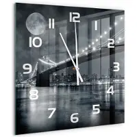 Tulup Wandklok - Brooklynbrug Gekleurde Glazen Klok - 60x60 cm - Zwart-wit Glazen Klok Met Print - Witte handen - Vierkante Klok - Moderne Wandklok Glas - Wandklok Glas Decoratie