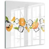 Tulup Wandklok - Sinaasappels met ijs Glazen Wandklok Design - 60x60 cm - Oranje Klok Glas Met Opdruk - Witte handen - Vierkante Klok - Wandklok Glas Met Motief - Decoratieve Glazen Klok