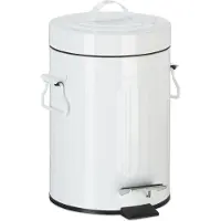 Relaxdays Vuilnisemmer Vintage, afvalemmer voor keuken of badkamer, van metaal, met trappelfunctie, make-upemmer, 3 liter, wit