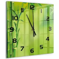 Tulup Wandklok - Bamboe Decoratieve Glazen Klok - 60x60 cm - Groente Glazen Wandklok Design - Zwarte handen - Vierkante Klok - Glazen Klok Met Print - Wandklok Glas Met Motief