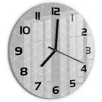 Tulup Wandklok - Geometrische achtergrond Decoratieve Glazen Klok - fi30 cm - Grijs Glazen Wandklok Design - Zwarte handen - Ronde Klok - Glazen Klok Met Print - Wandklok Glas Met Motief