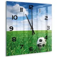 Tulup Wandklok - Voetbal op het grasveld Gekleurde Glazen Klok - 60x60 cm - Groente Glazen Klok Met Print - Zwarte handen - Vierkante Klok - Moderne Wandklok Glas - Wandklok Glas Decoratie