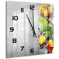 Tulup Wandklok - Groenten Glazen Klok Met Print - 60x60 cm - Veelkleurig Wandklok Glas Met Motief - Zwarte handen - Vierkante Klok - Wandklok Glas Decoratie - Gekleurde Glazen Klok