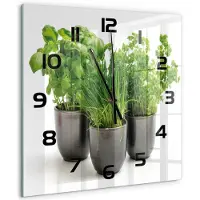 Tulup Wandklok - Kruiden in potten Gekleurde Glazen Klok - 60x60 cm - Groente Glazen Klok Met Print - Zwarte handen - Vierkante Klok - Moderne Wandklok Glas - Wandklok Glas Decoratie
