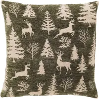 Textino GLORIA - kussenhoes 45x45 cm - chenille - kerstmotief - Bronze Green - groen, beige