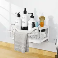 Famanu - Keukenorganizer met handdoekhouder en sponshouder, met afvoerpan, hangende keukenopslag, zonder boren, dubbel gebruik (wit)